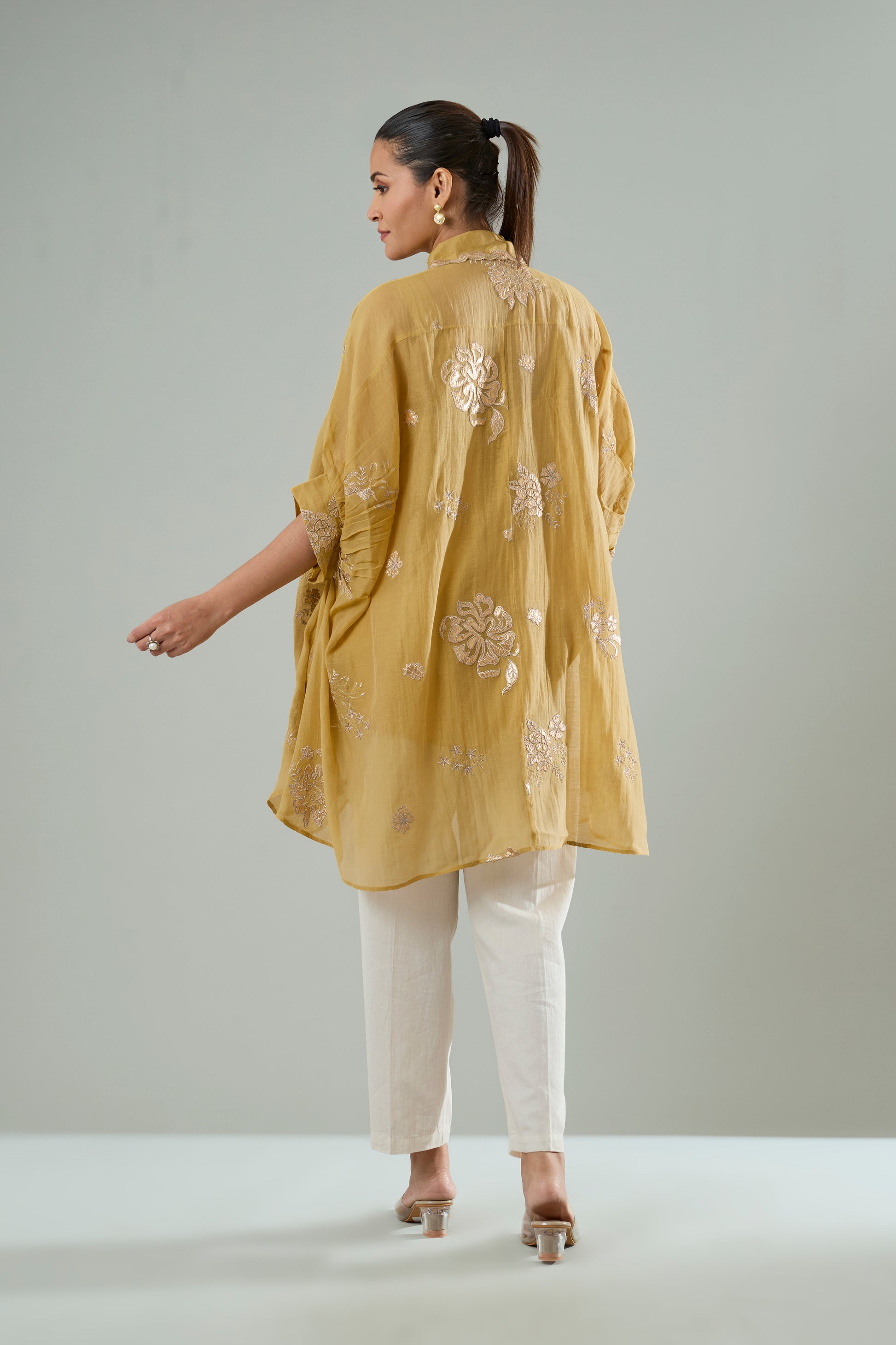 Marigold Mul Chanderi Floral Gold Appliqué Top
