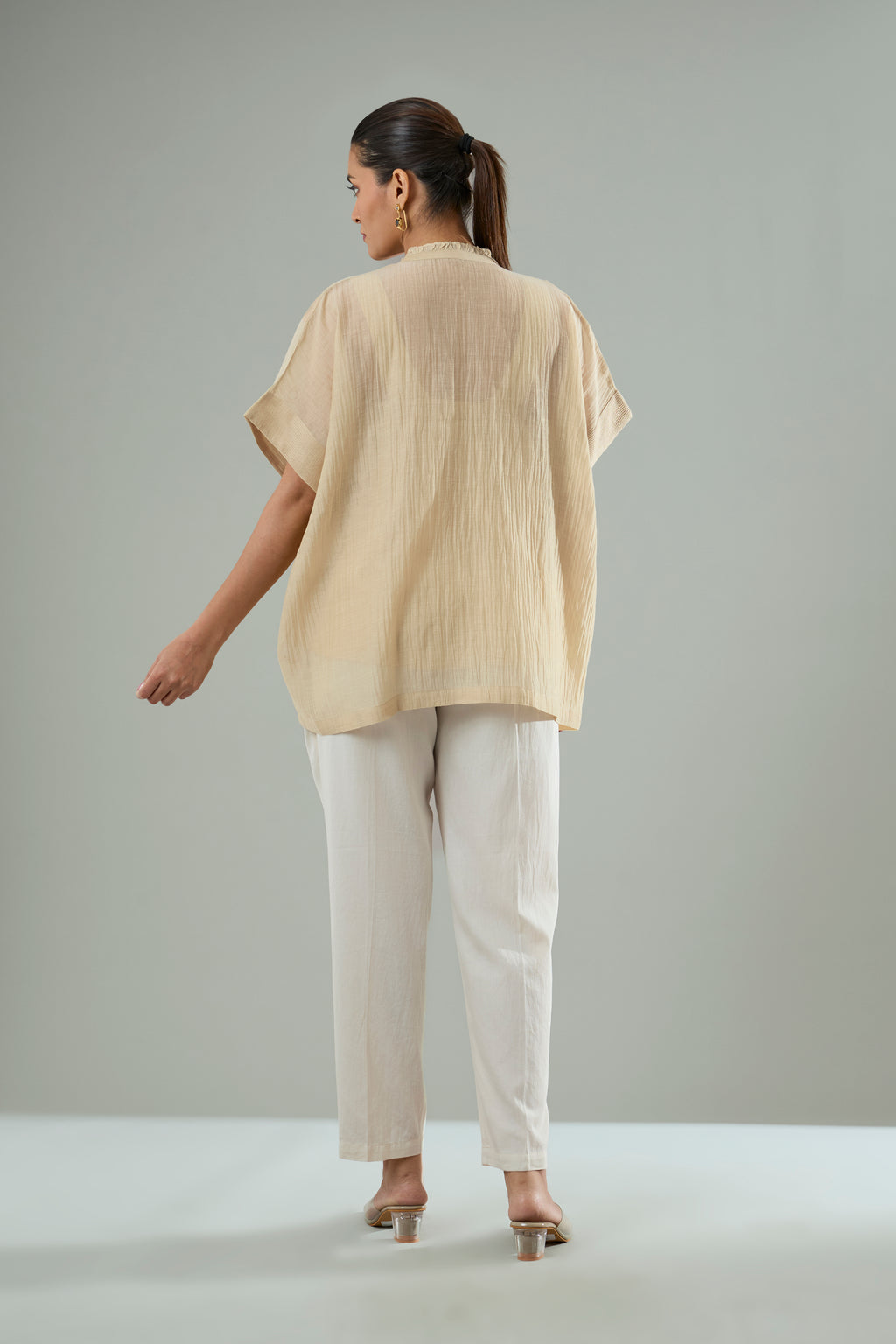 Beige Mul-Chanderi Tonal Appliqué Organza Patch Top