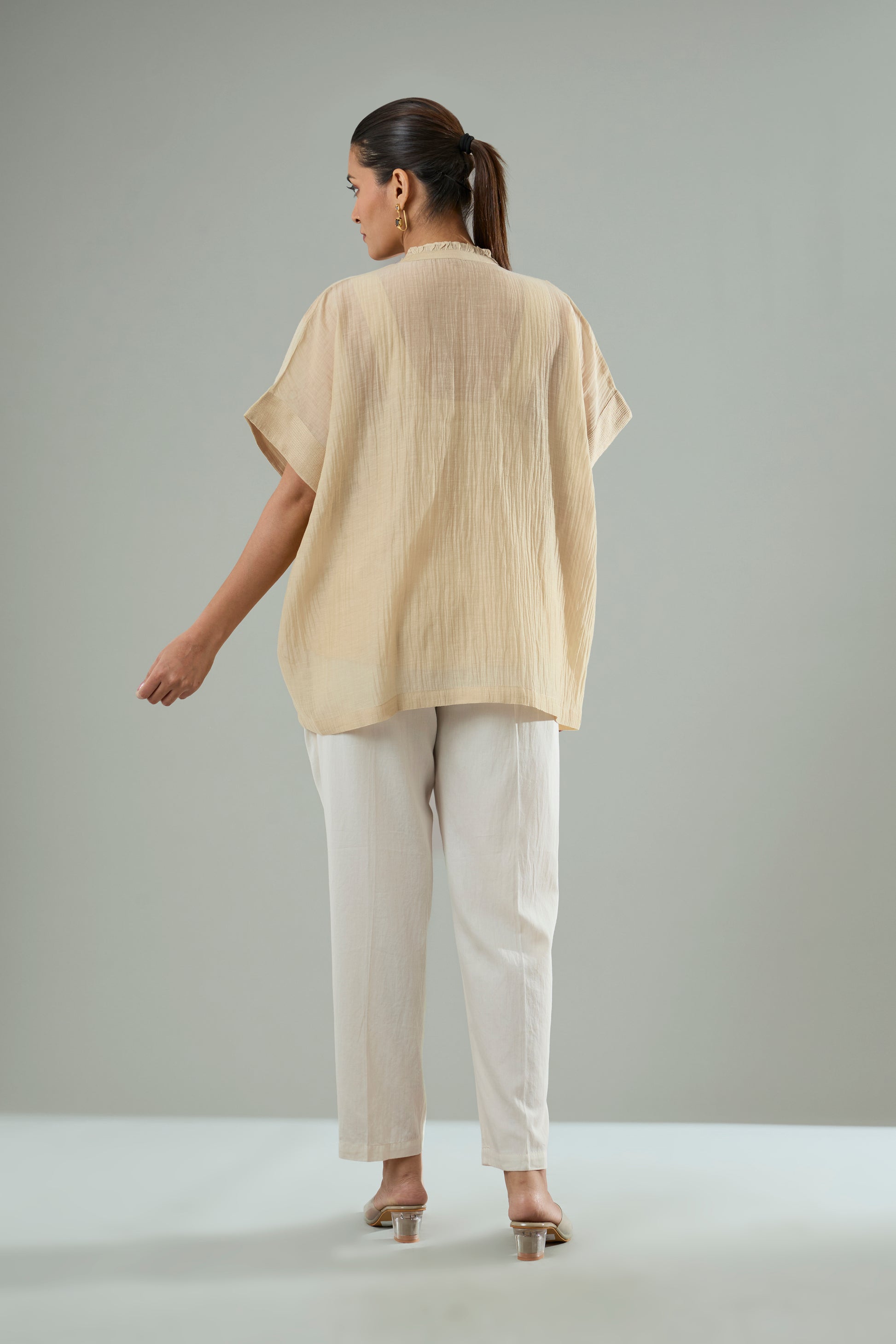 Beige Mul-Chanderi Tonal Appliqué Organza Patch Top