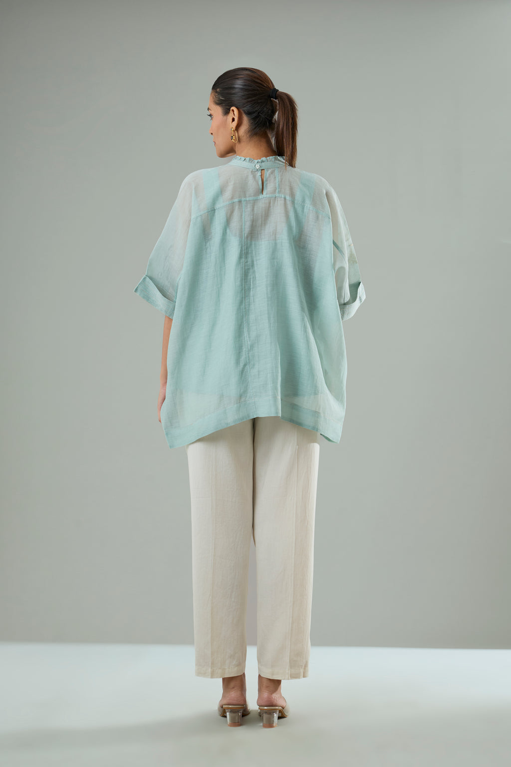 Ice Blue Mul Chanderi Bird Appliqué Top