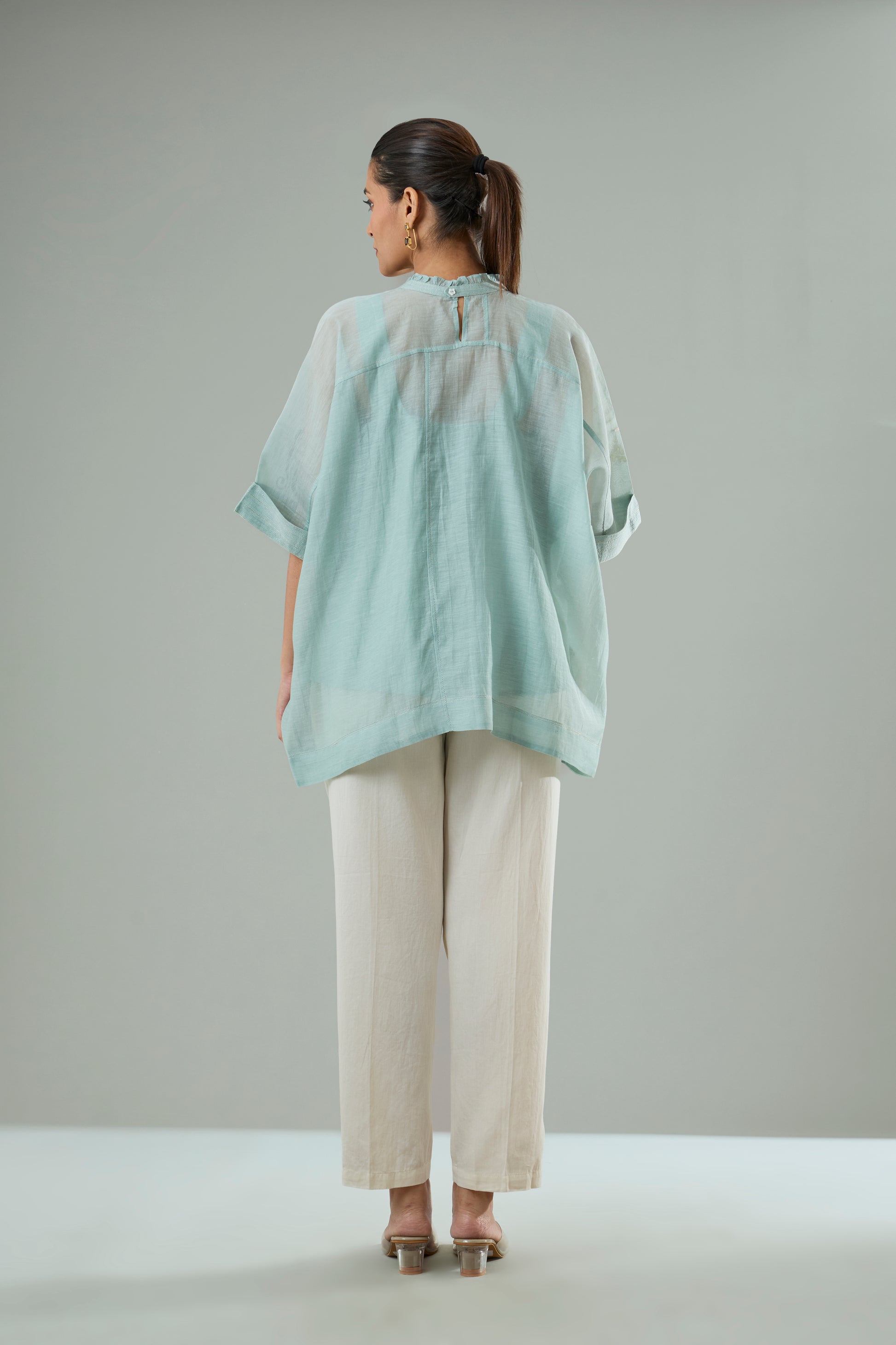 Ice Blue Mul Chanderi Bird Appliqué Top