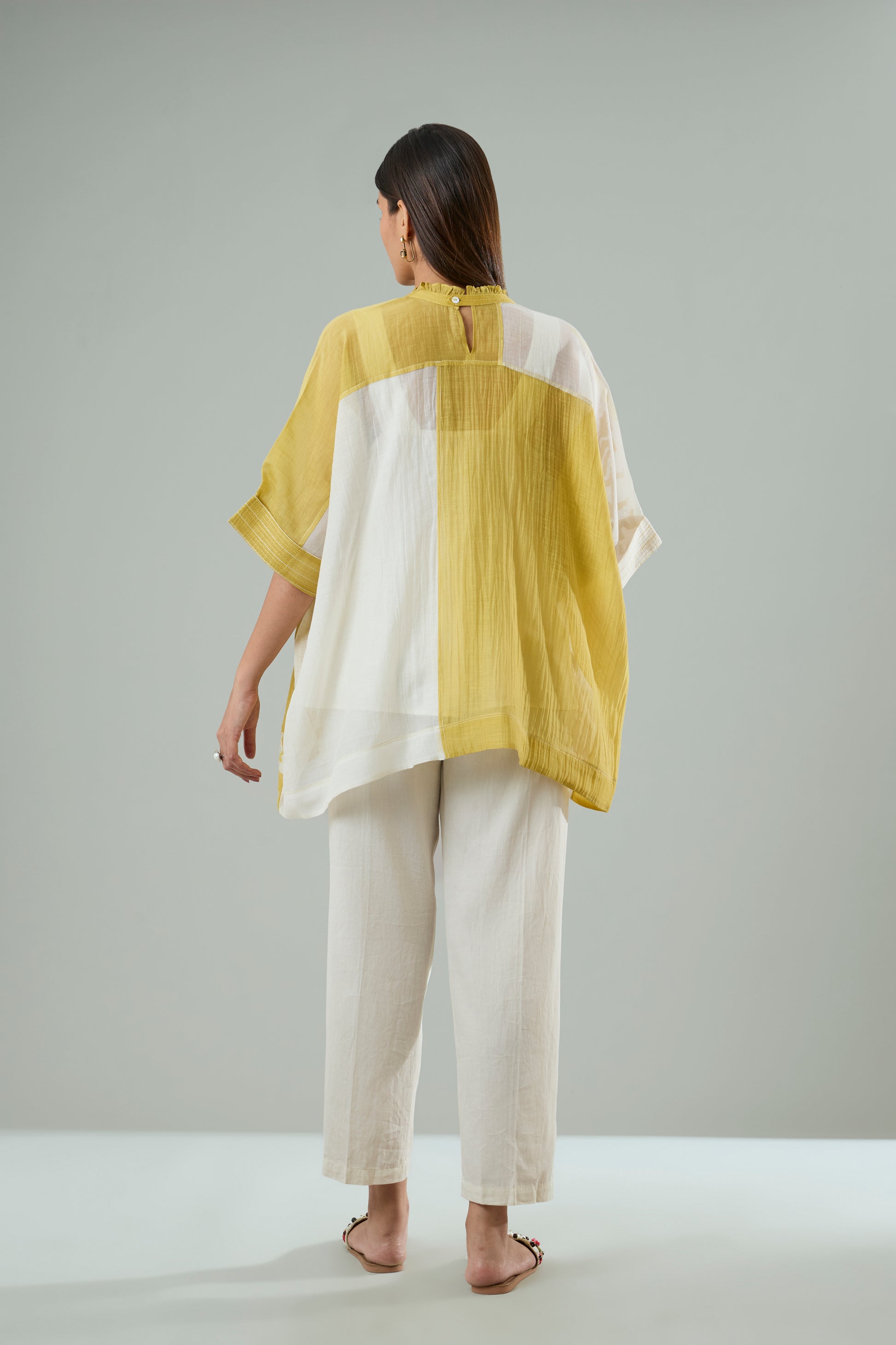 Cream & Mustard Mul Chanderi Appliqué Top