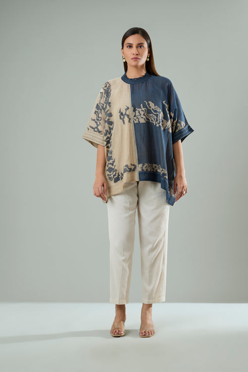 Chiku & Navy Mul Chanderi Appliqué Top