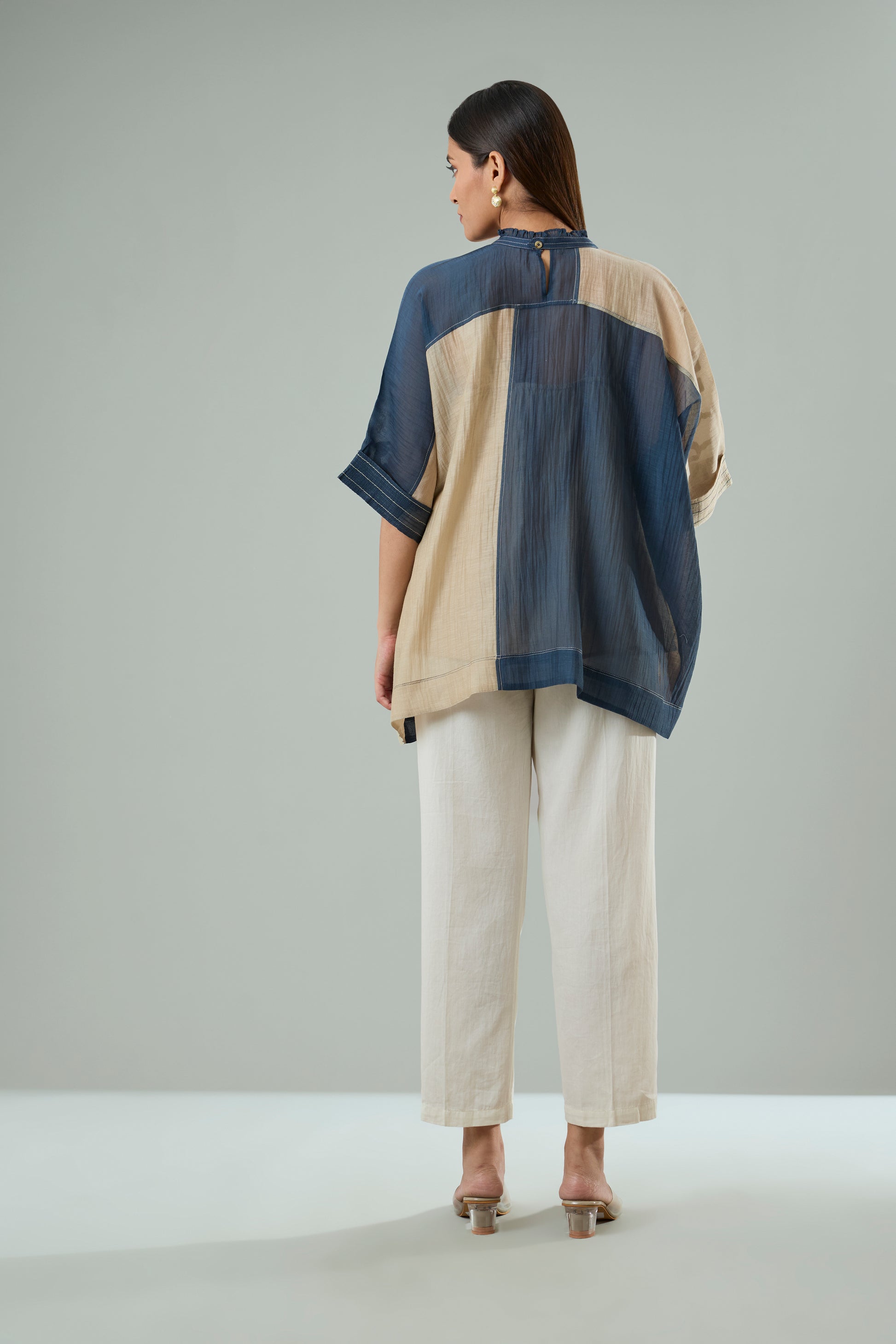 Chiku & Navy Mul Chanderi Appliqué Top