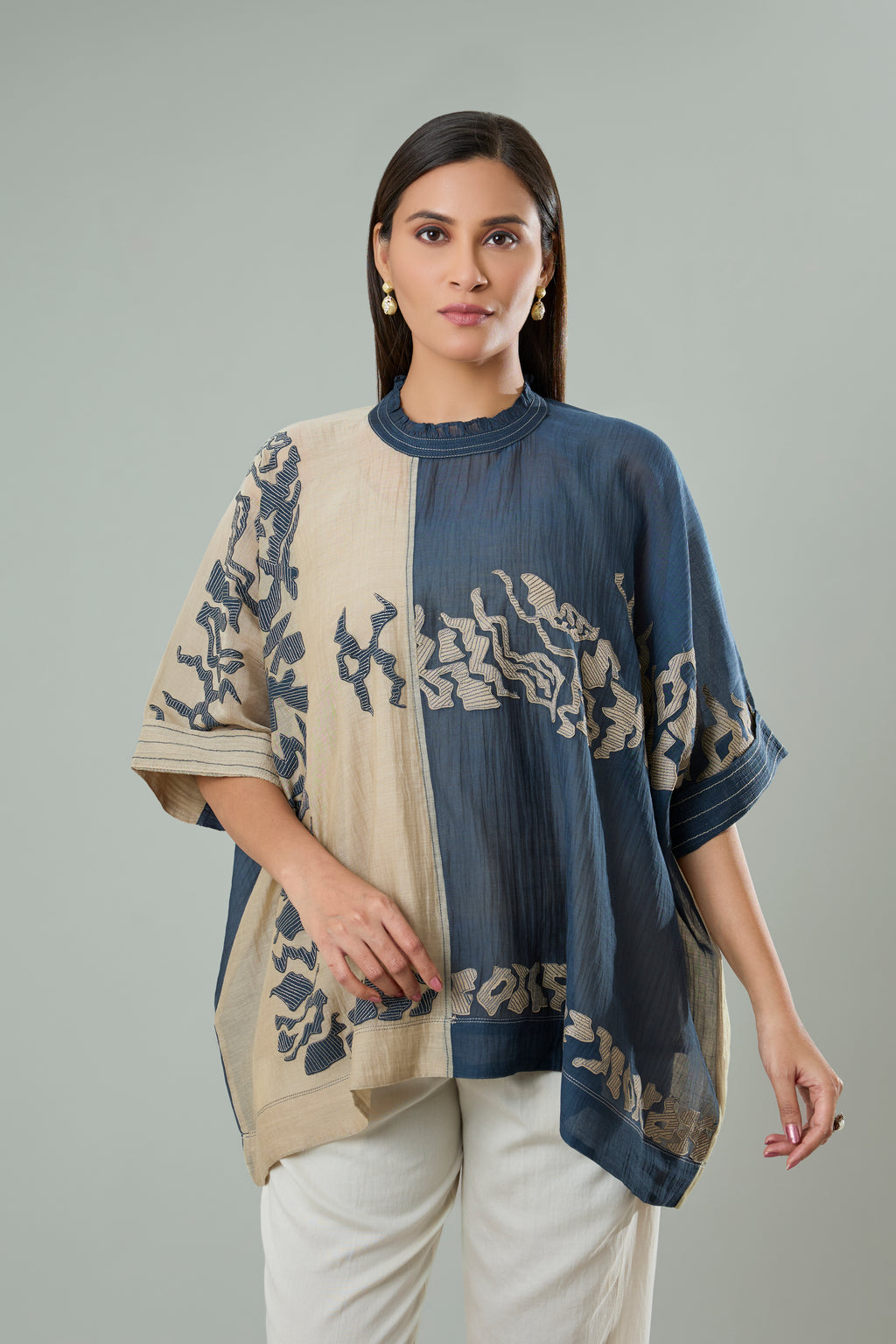 Chiku & Navy Mul Chanderi Appliqué Top