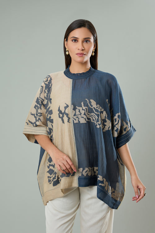 Chiku & Navy Mul Chanderi Appliqué Top