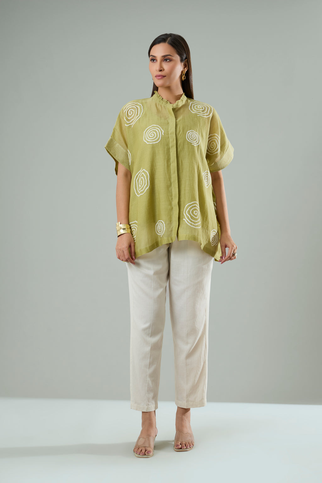 Mint Mul Chanderi Abstract Appliqué Top
