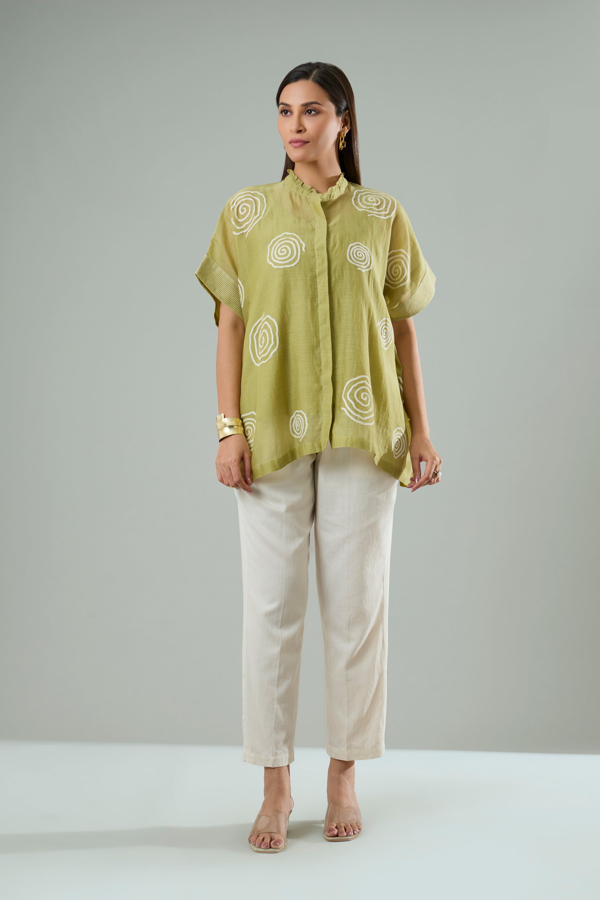Mint Mul Chanderi Abstract Appliqué Top
