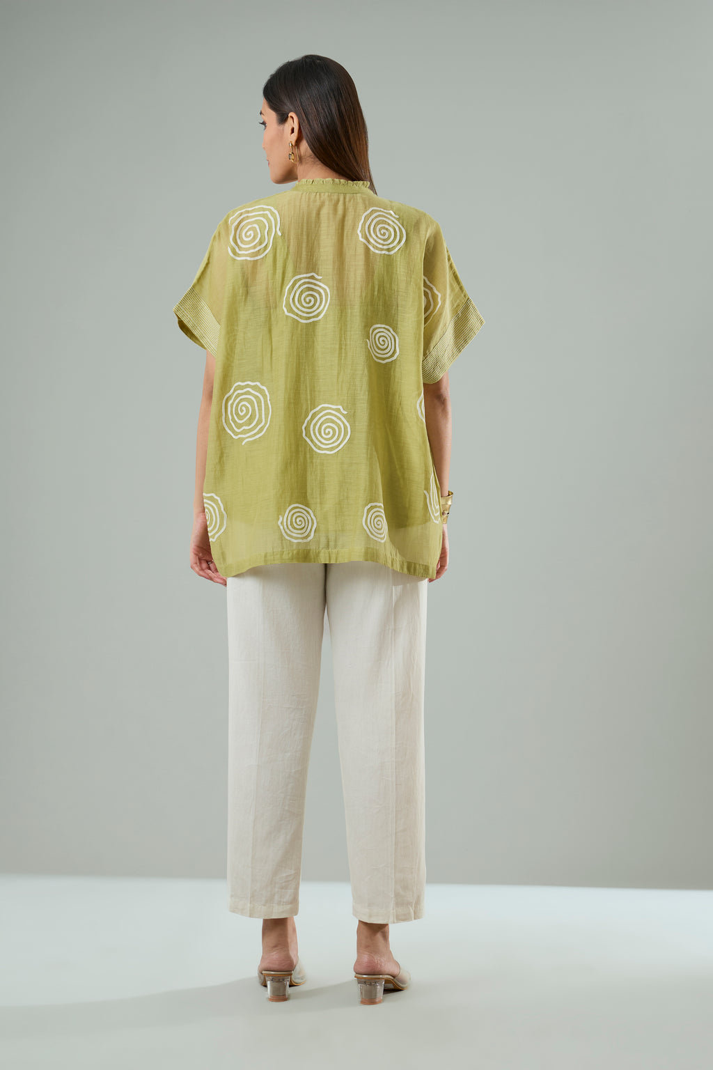 Mint Mul Chanderi Abstract Appliqué Top