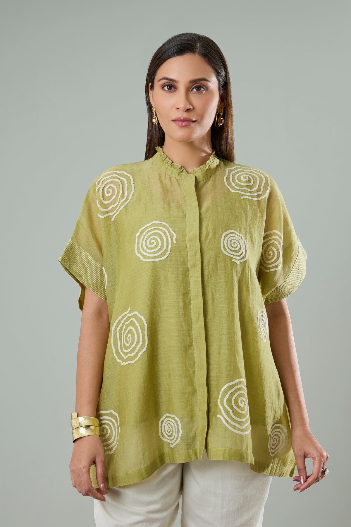 Mint Mul Chanderi Abstract Appliqué Top