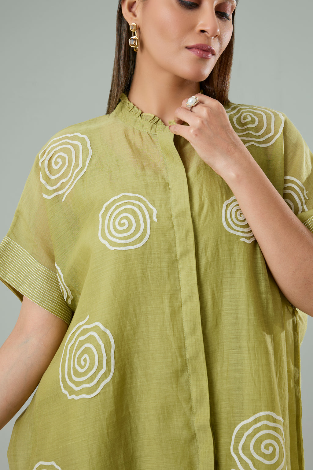 Mint Mul Chanderi Abstract Appliqué Top