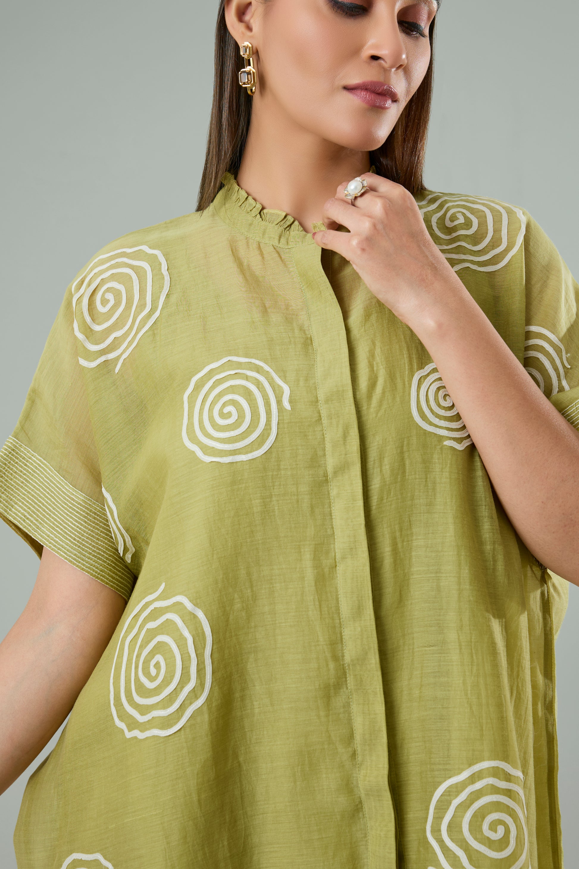 Mint Mul Chanderi Abstract Appliqué Top