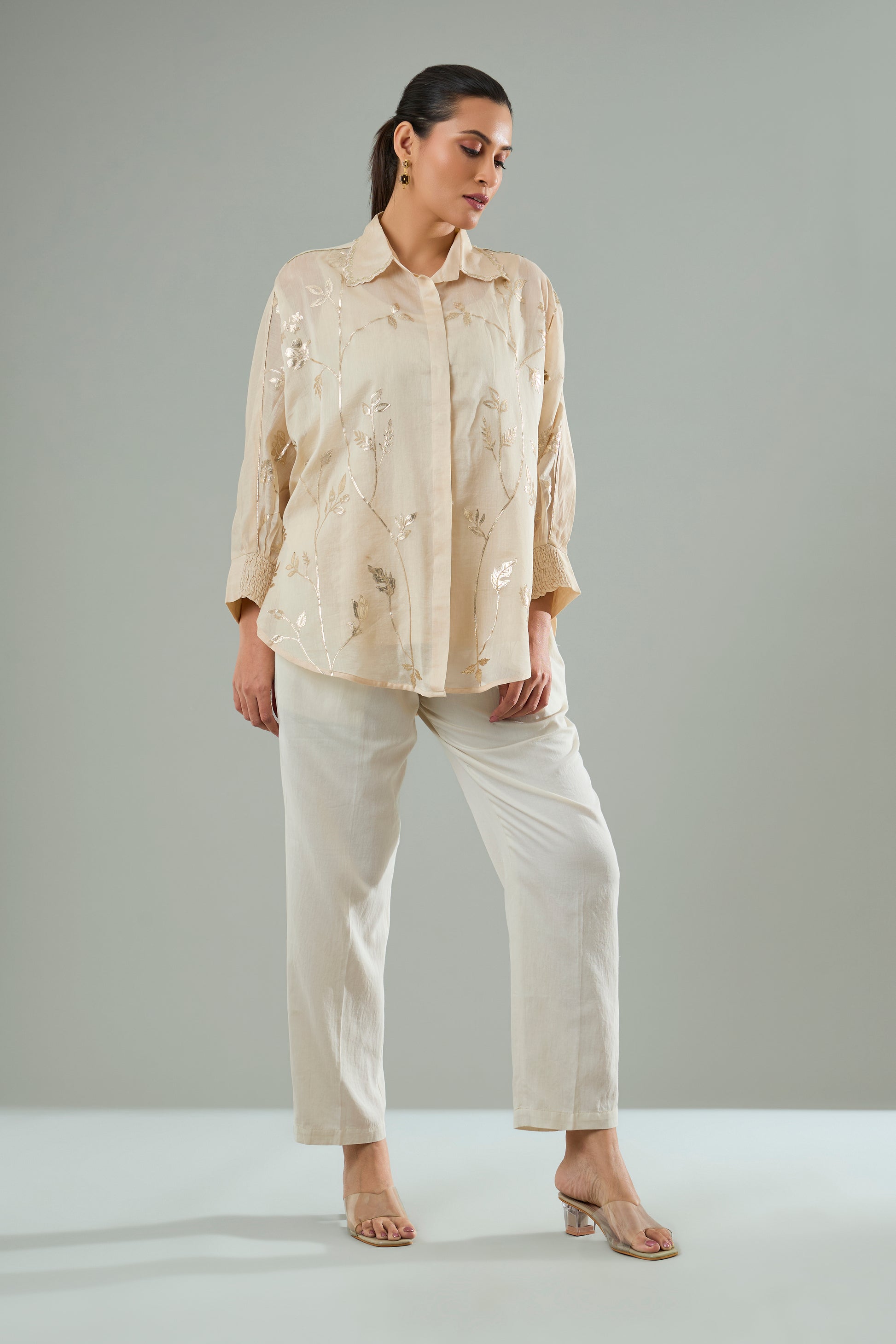 Chiku Embroidered Mul Chanderi Gold Appliqué Top