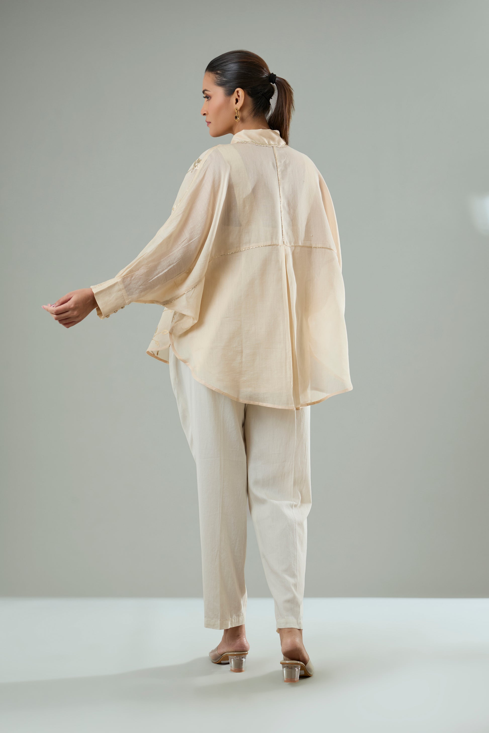 Chiku Embroidered Mul Chanderi Gold Appliqué Top