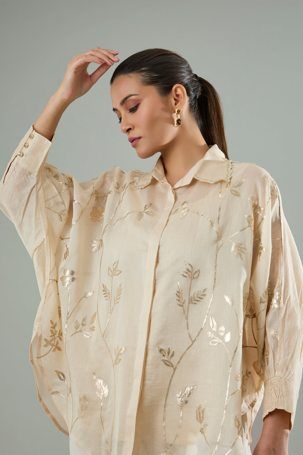 Chiku Embroidered Mul Chanderi Gold Appliqué Top