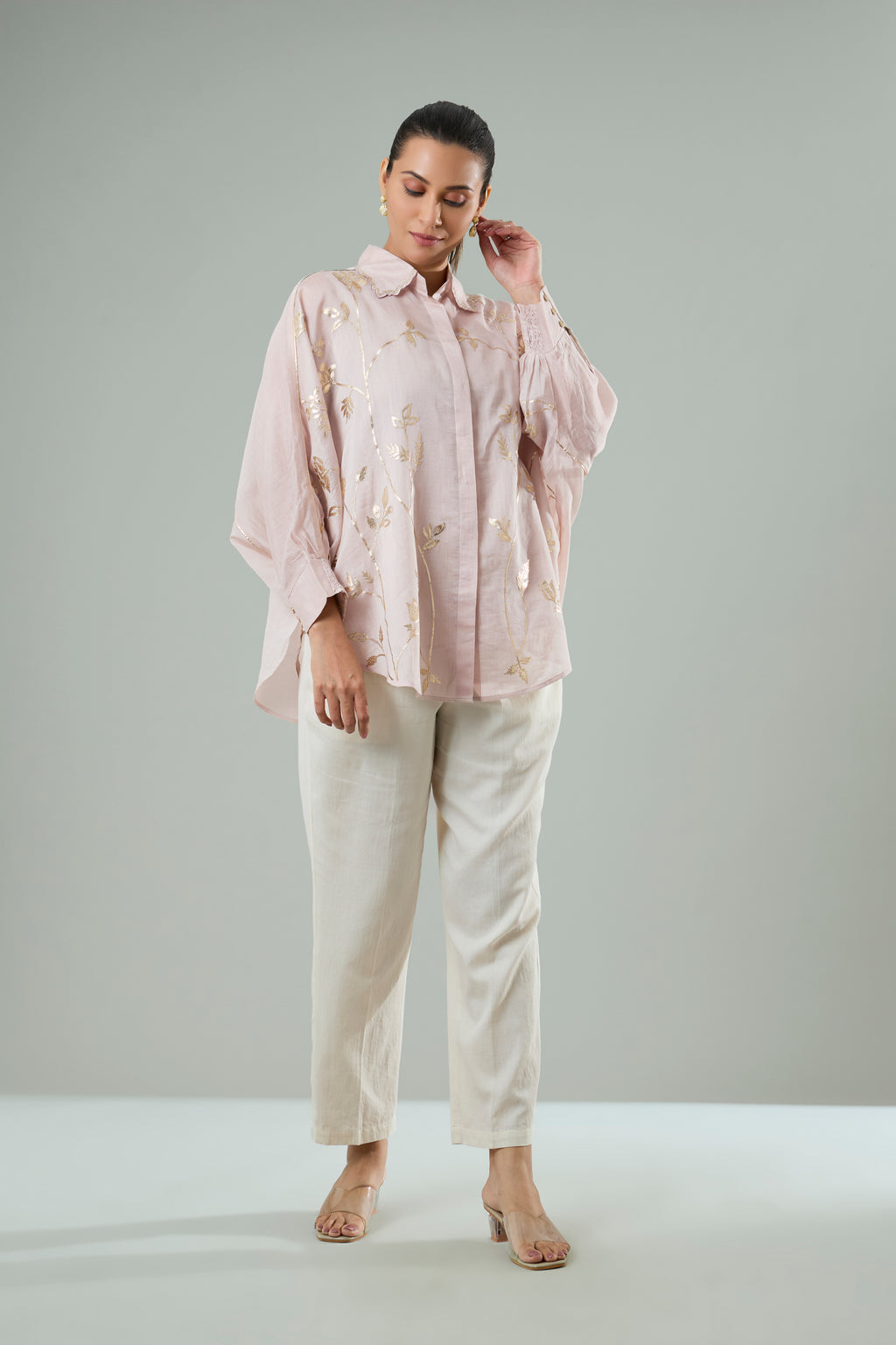Lilac Embroidered Mul Chanderi Gold Appliqué Top