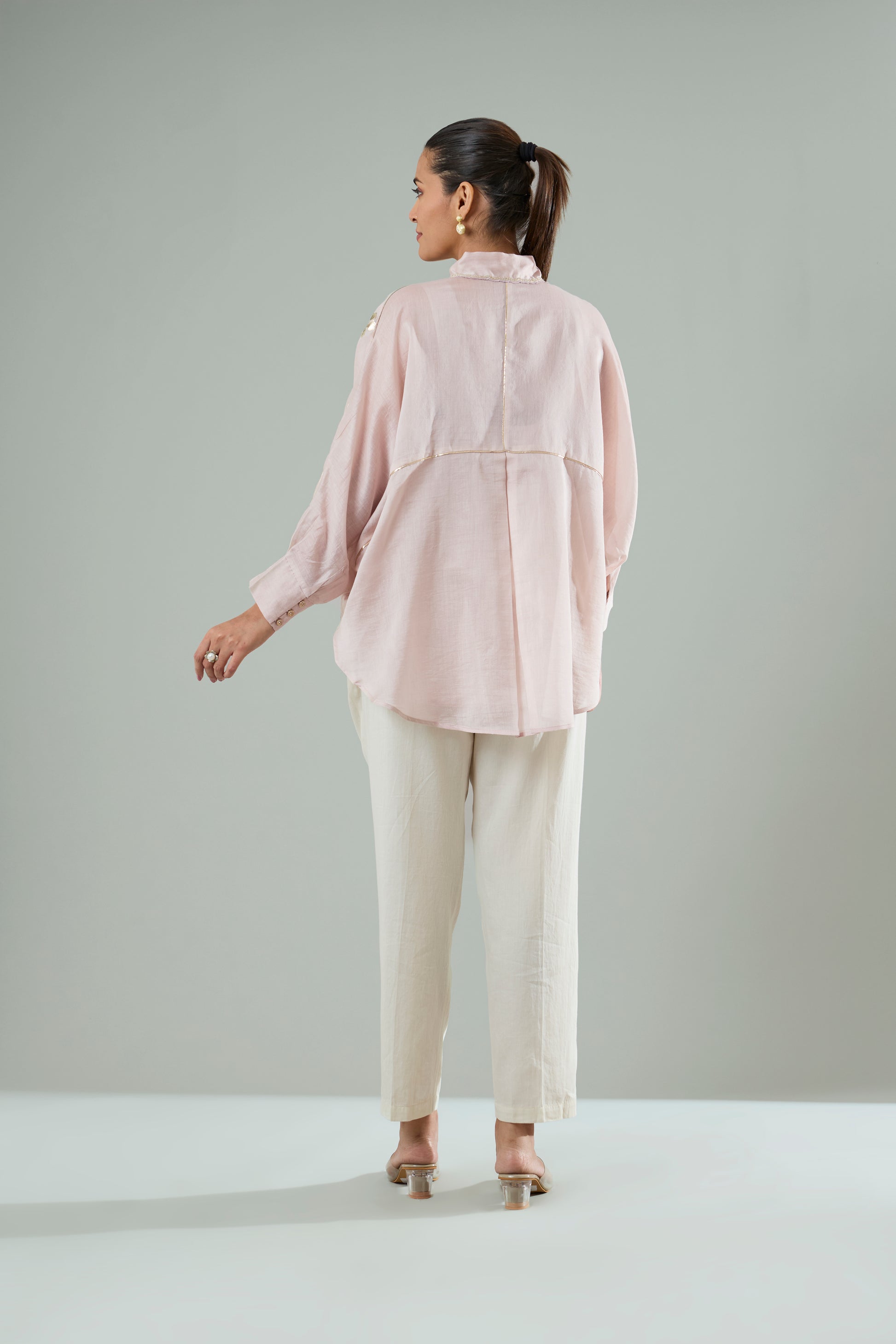 Lilac Embroidered Mul Chanderi Gold Appliqué Top
