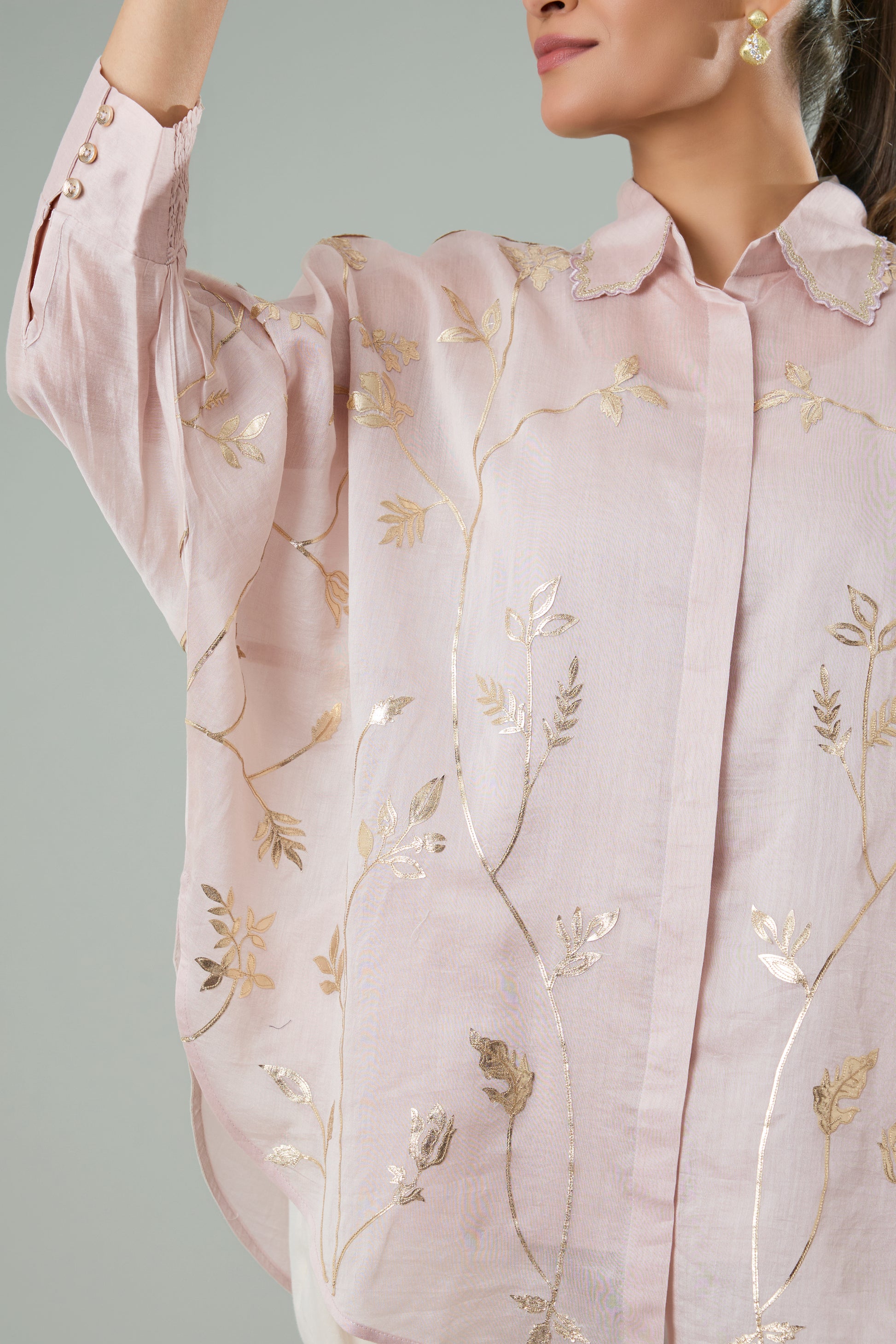 Lilac Embroidered Mul Chanderi Gold Appliqué Top