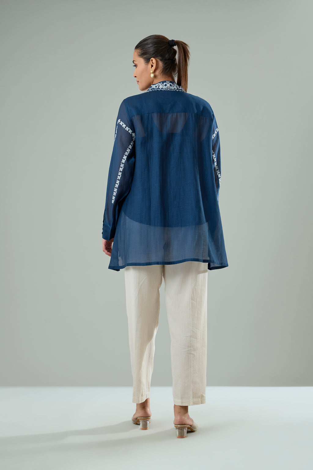 Navy Mul Chanderi Embroidered Appliqué Top