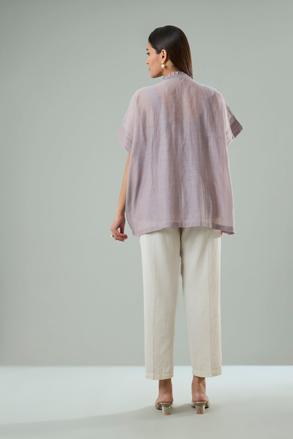 Lilac Mul-Chanderi Embroidery and Gold Appliqué Top