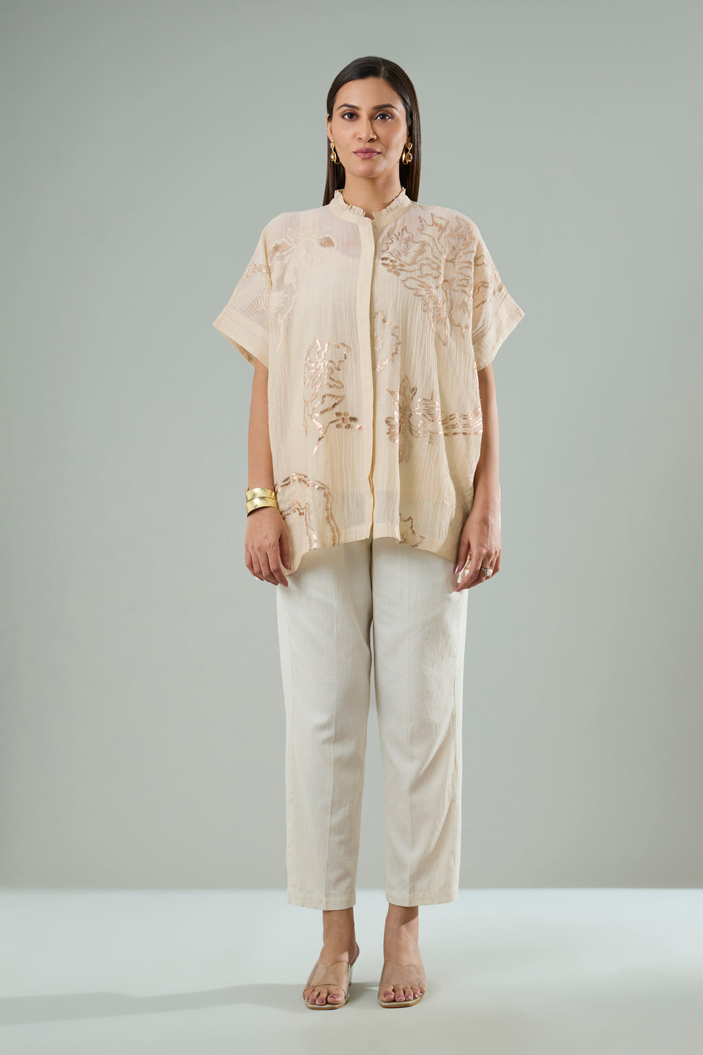 Chiku Mul-Chanderi Embroidery and Gold Appliqué Top
