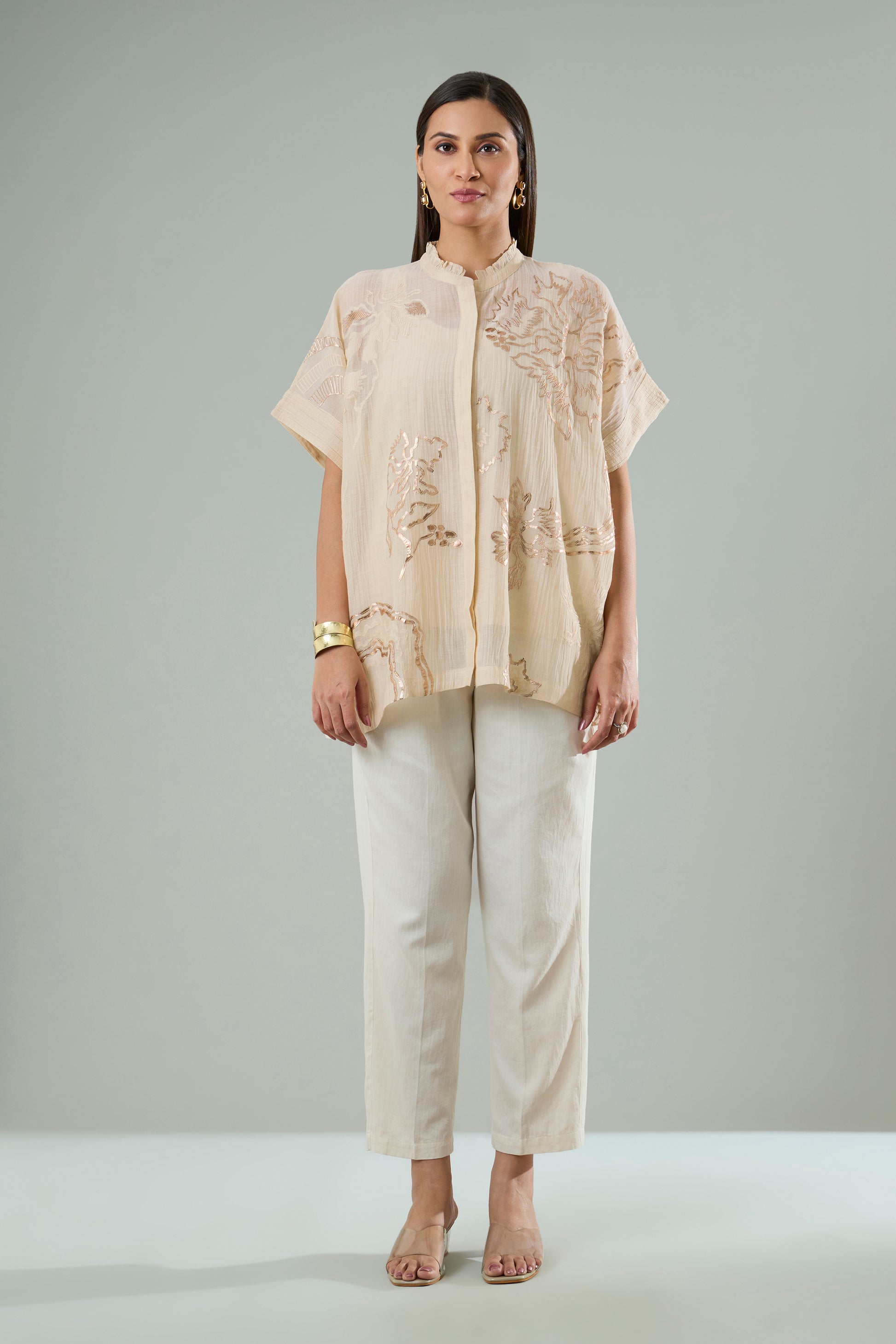 Chiku Mul-Chanderi Embroidery and Gold Appliqué Top