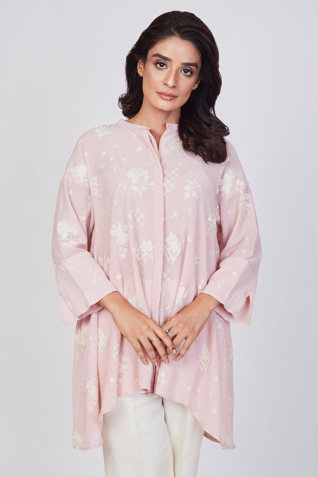 Blush Pink Mandarin Collar Tunic