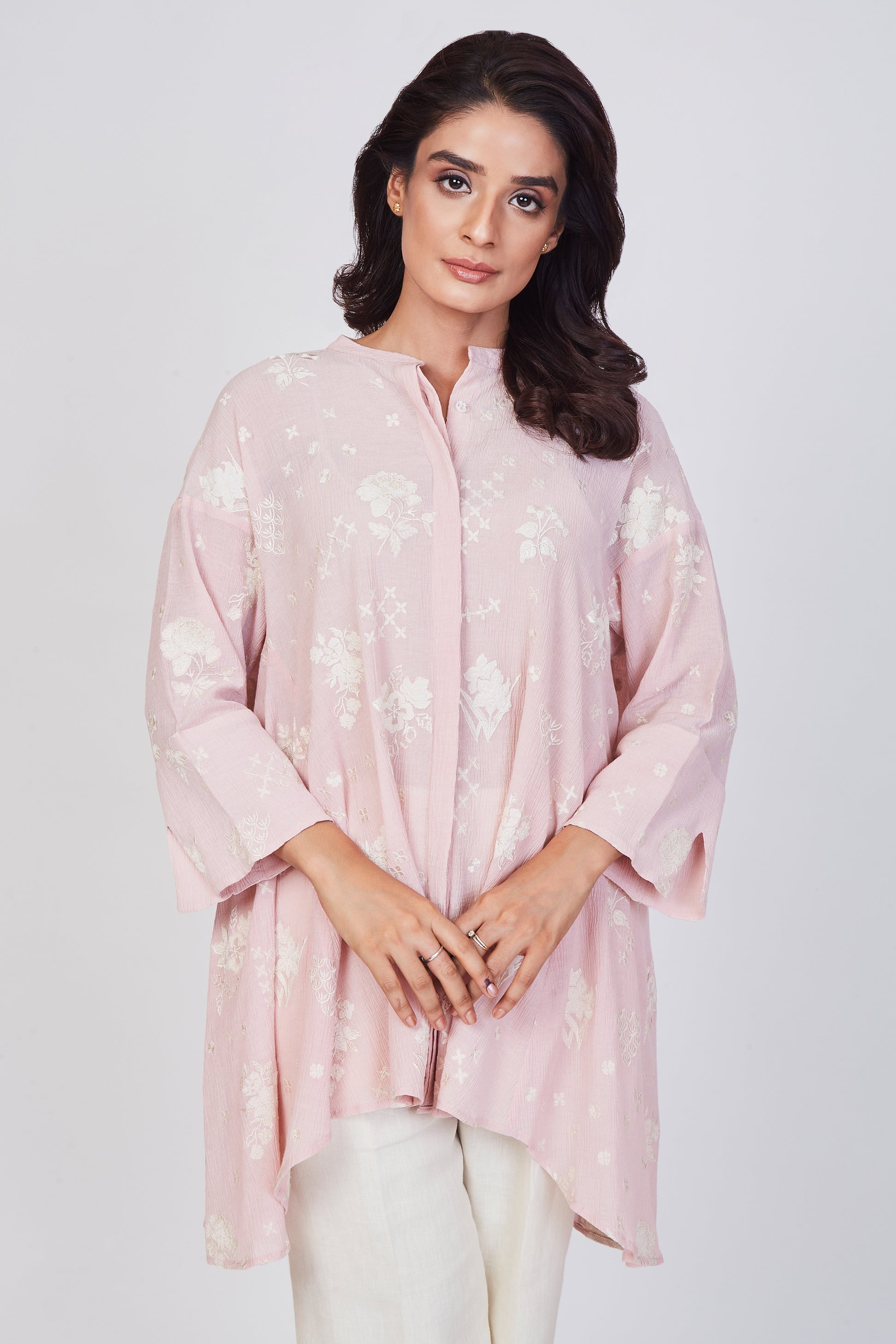 Blush Pink Mandarin Collar Tunic