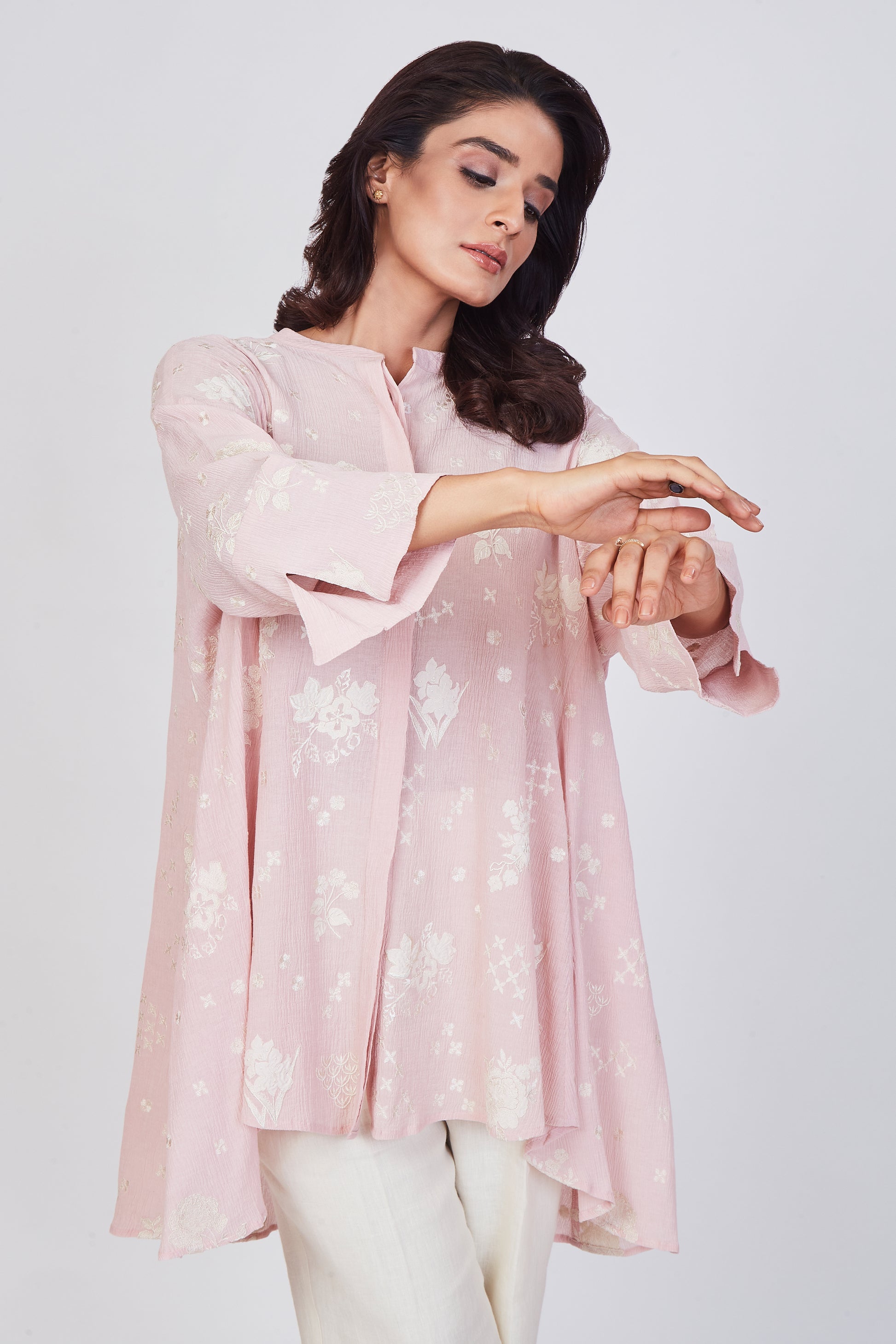 Blush Pink Mandarin Collar Tunic