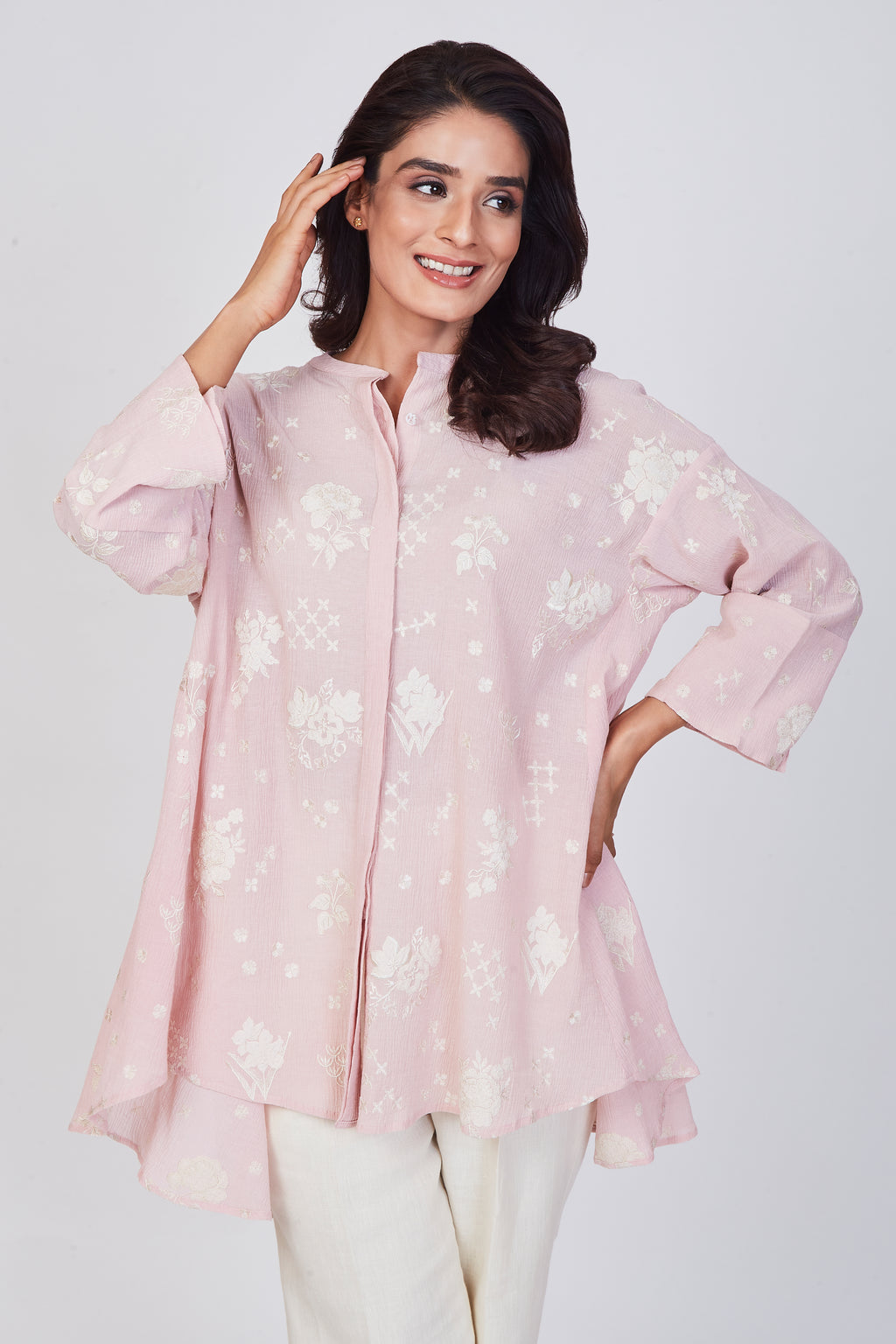 Blush Pink Mandarin Collar Tunic