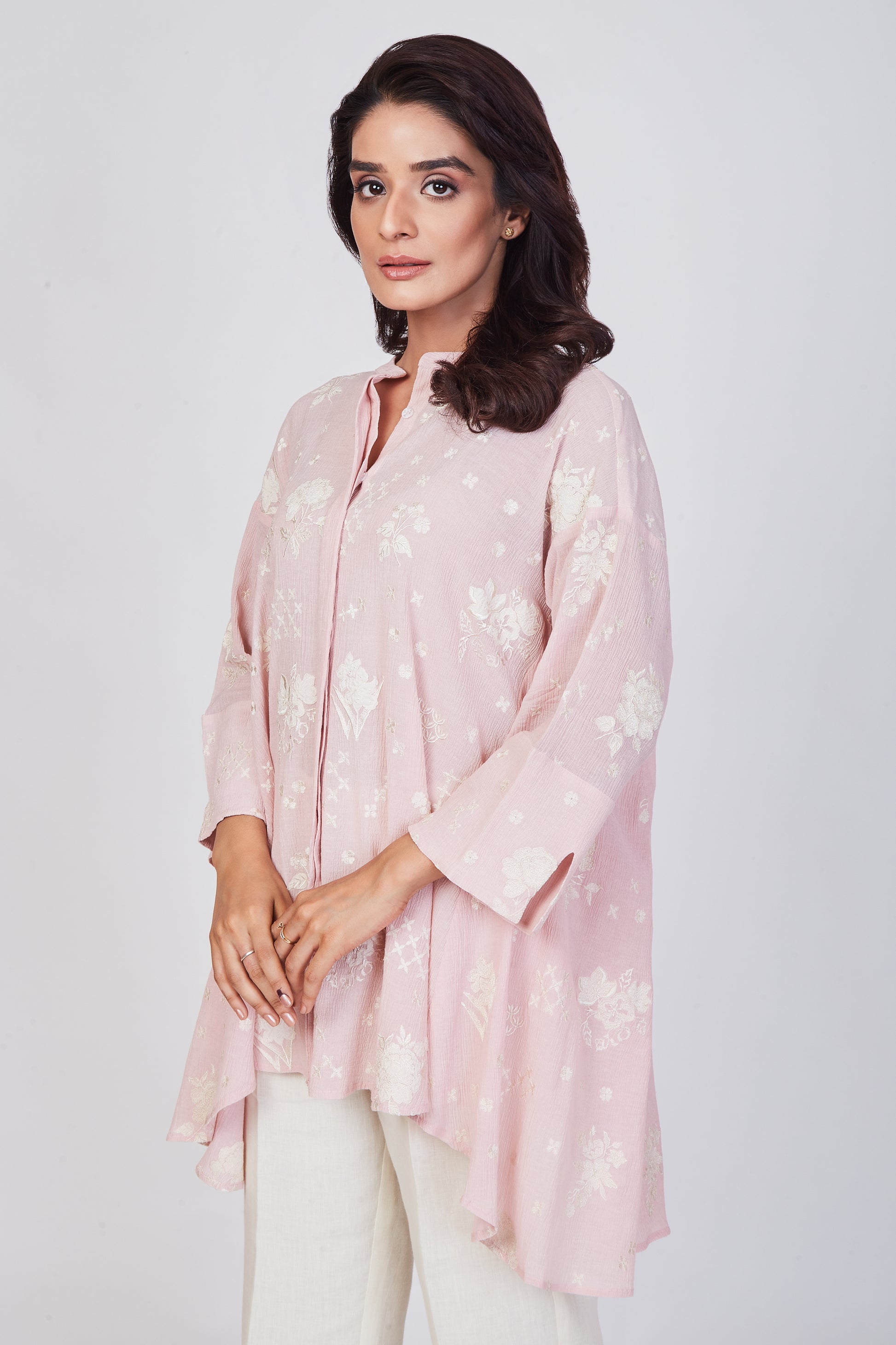 Blush Pink Mandarin Collar Tunic