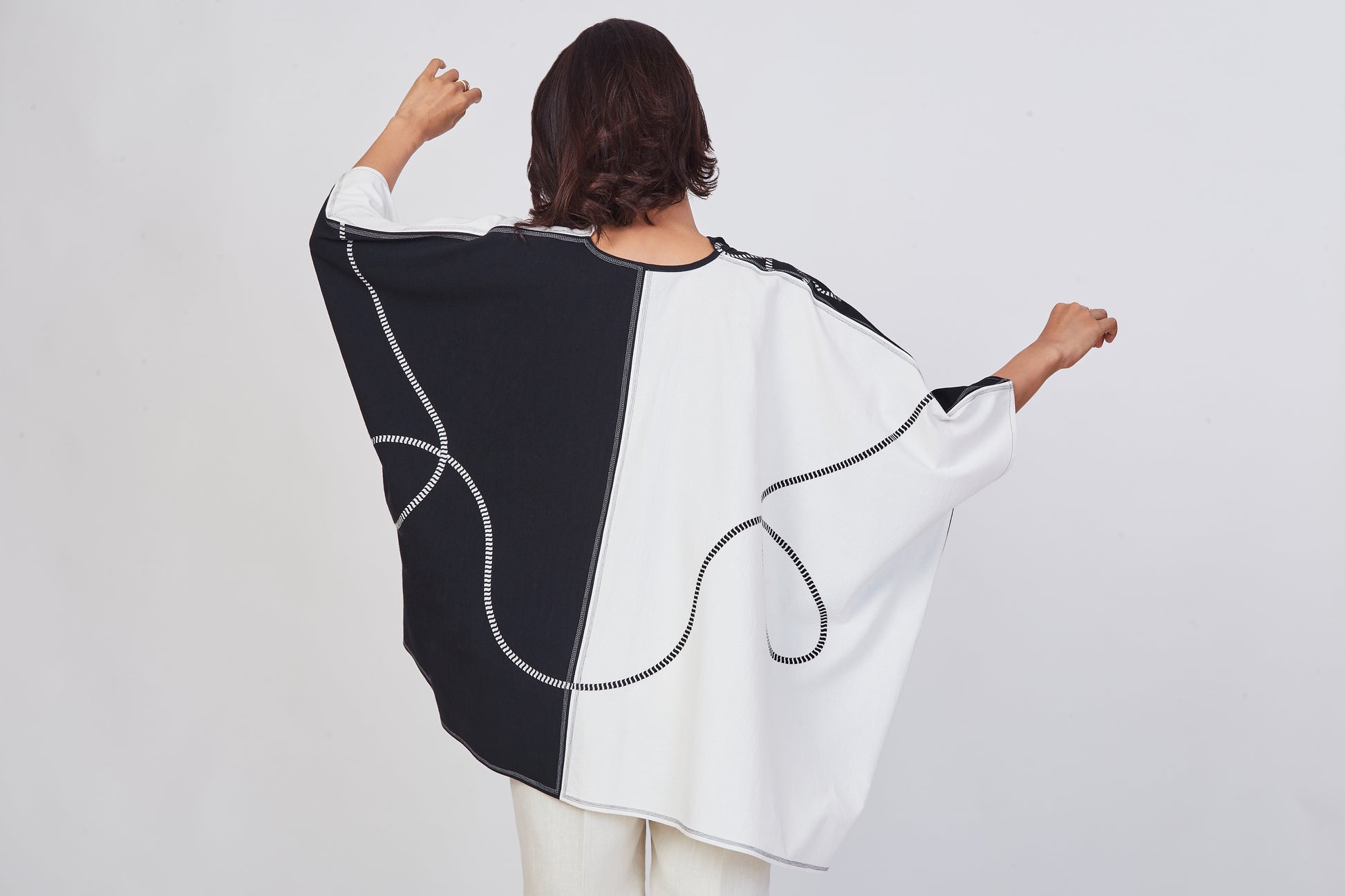 Dual-Tone Embroidered Poncho Top